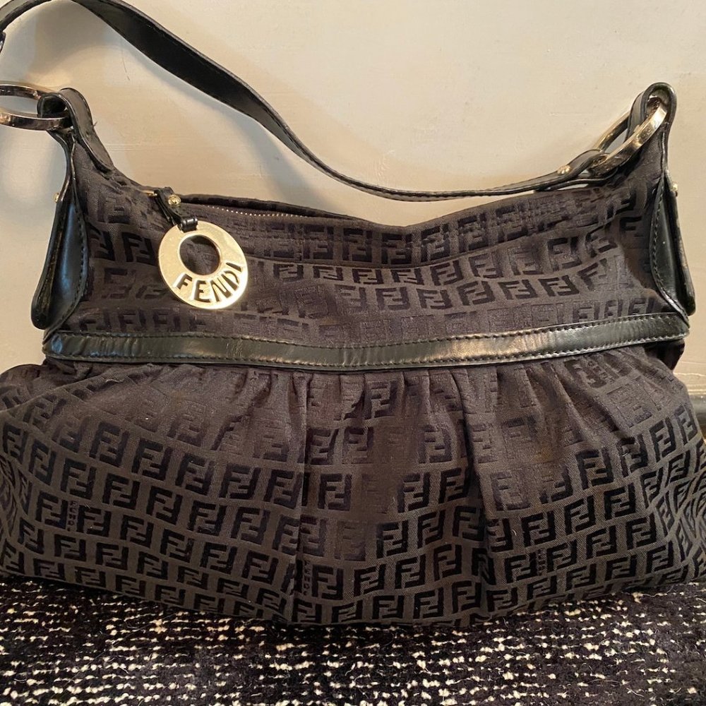Fendi Oversized Signature Zucca Canvas Black Jacquard Shoulder Bag